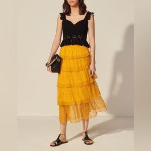 Sandro Paris Dotted Swiss Skirt with Ruffles